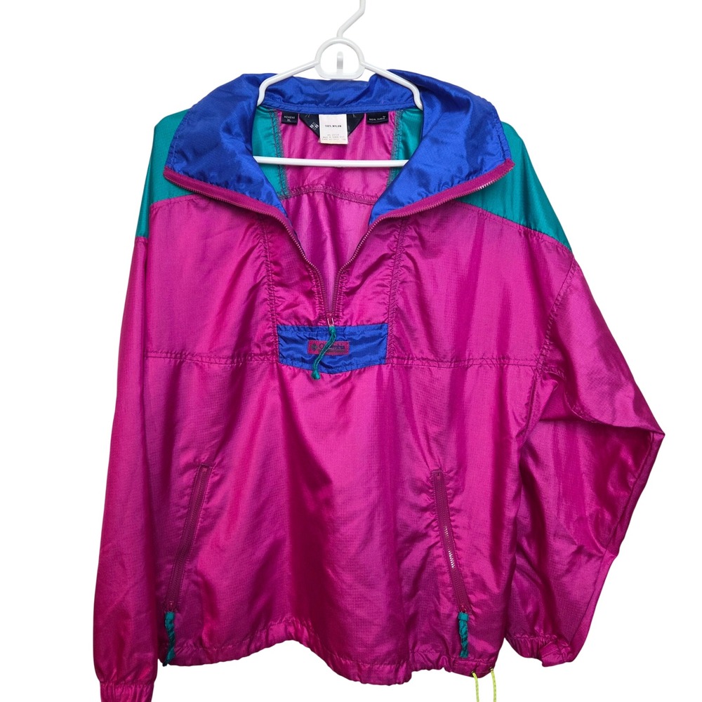 Vintage 80s 90s Columbia Pink Blue Windbreaker Jacket Women's Size‎ XL